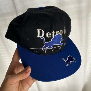 Vintage 90’s Detroit Lions SnapBack Black Blue NFL Hat Cap